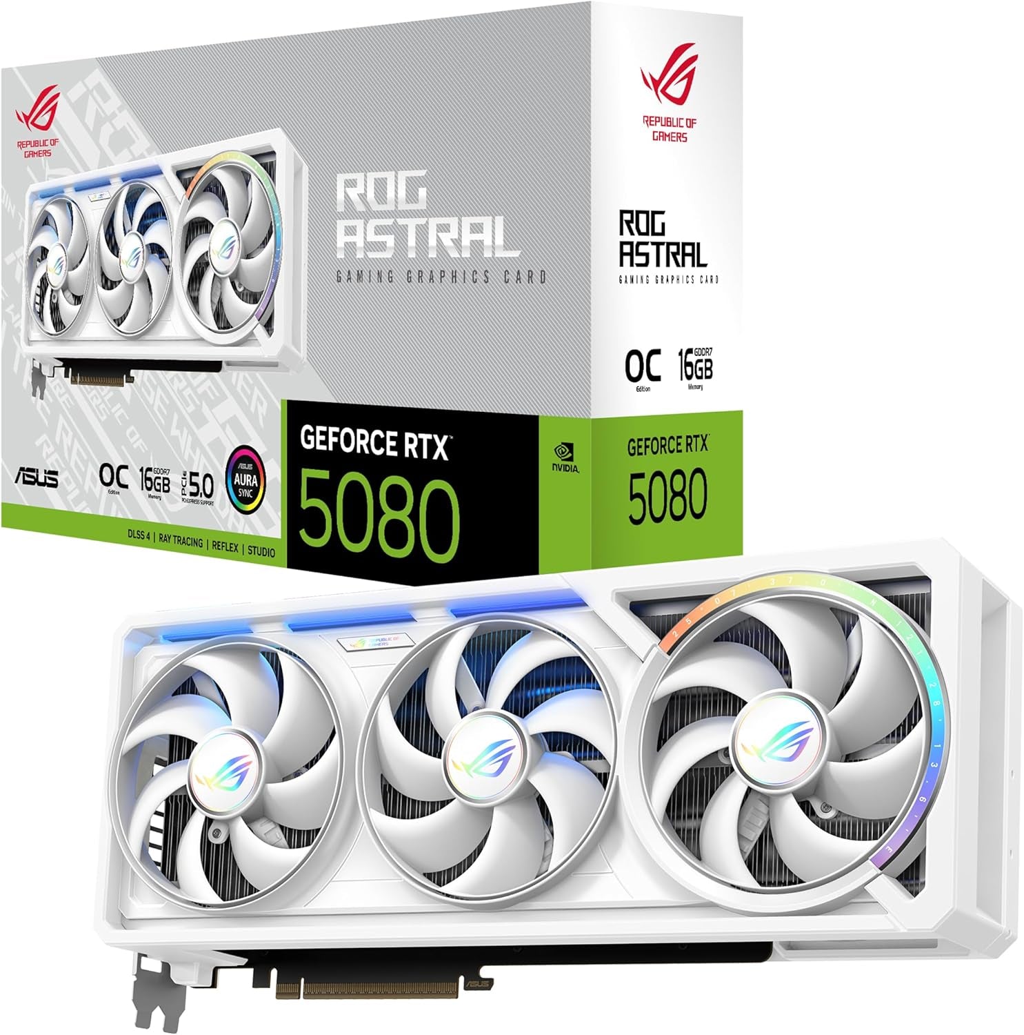 095c9dfe760750565461133117ba21aa.jpg ASUS ROG Astral GeForce RTX 5080 White OC Edition Graphics Card - 16GB GDDR7 with Quad-Fan Cooling & Patented Vapor Chamber - ROG-ASTRAL-RTX5080-O16G-WHITE - Image 1
