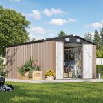 Aoxun 12x10 FT Outdoor Storage Shed - Metal Garden Shed with Double Hinged Doors for Lawn Tools, Bikes & Patio Furniture