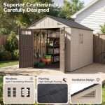 LazySunsets 8x10 FT Outdoor Storage Shed - Large Resin Shed with Floor, Windows & Lockable Door for Bike, Lawn Tools, Garbage Can - Image 5
