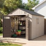 LazySunsets 8x10 FT Outdoor Storage Shed - Large Resin Shed with Floor, Windows & Lockable Door for Bike, Lawn Tools, Garbage Can