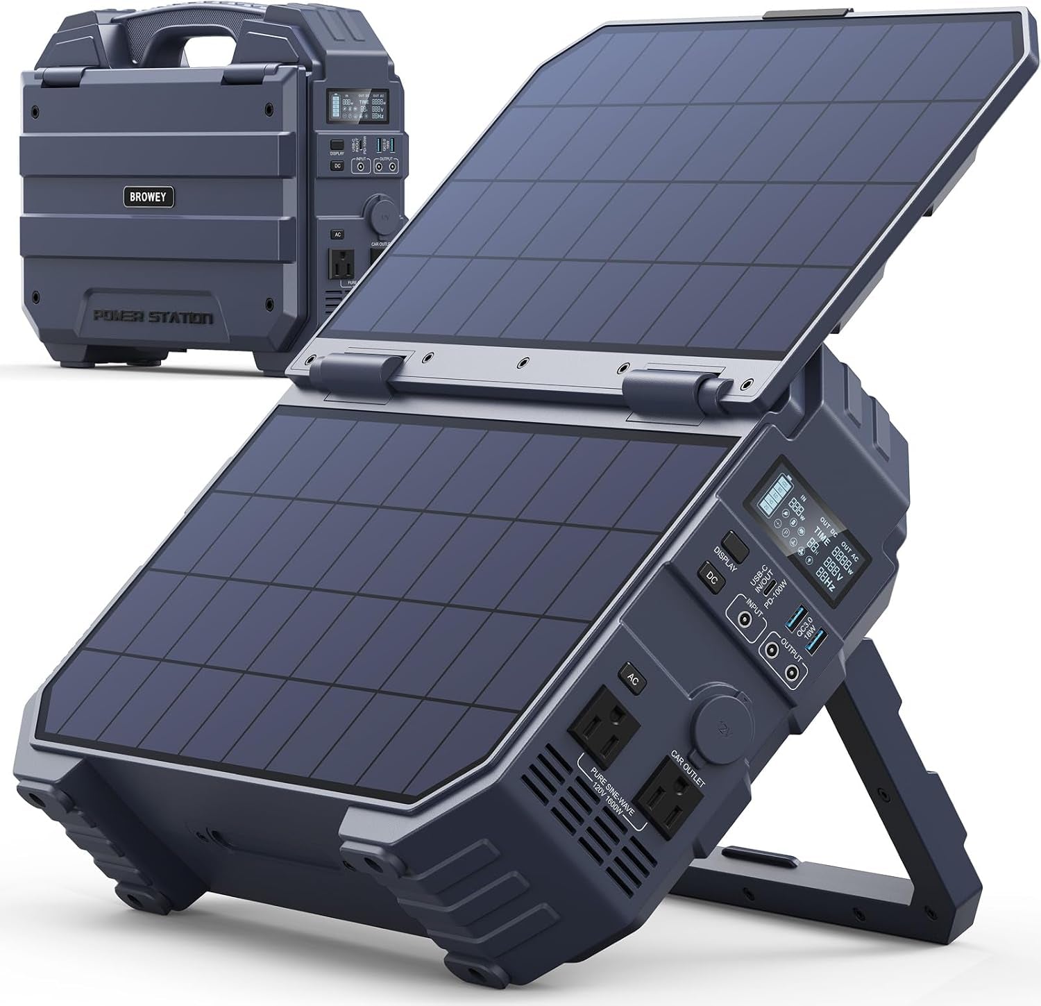 2e1ad2cc93a5c73f66acb5aa61e89987.jpg BROWEY S1600 Portable Power Station with Built-in Solar Panel - 1024Wh LiFePO4 with 1600W Output & 3200W Peak - DS-S1600 - Image 1