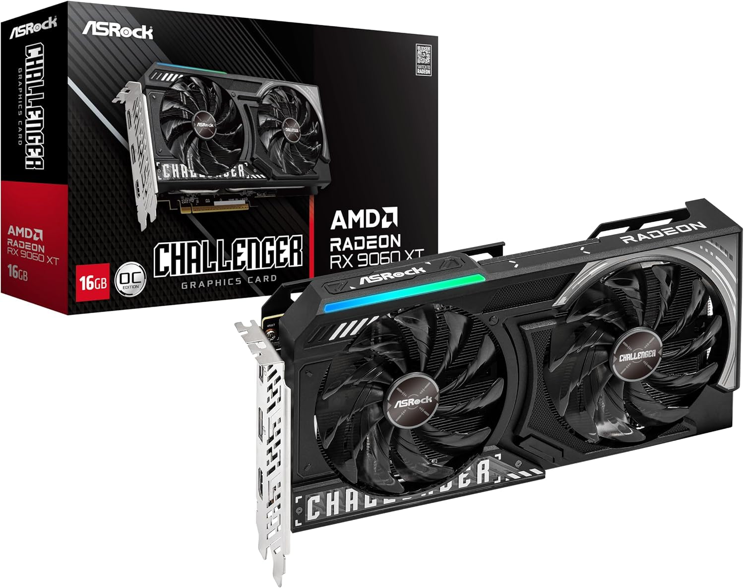 326862eac270d5c63e8e9505ca946ad4.jpg ASRock Radeon RX 9060 XT Challenger 16GB OC Graphics Card - 16GB GDDR6 with Dual Fans & 0dB Silent Cooling - RX9060XT CL 16GO - Image 1