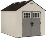 Suncast 8x10 FT Outdoor Storage Shed - Large Resin Shed with Floor, Lockable Double Doors & Skylights for Lawn Tools, Riding Mowers & Bikes
