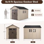 LazySunsets 8x10 FT Outdoor Storage Shed - Large Resin Shed with Floor, Windows & Lockable Door for Bike, Lawn Tools, Garbage Can - Image 7