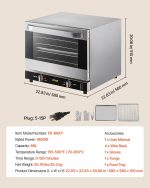 VEVOR Commercial Convection Oven - 47L/43Qt Countertop Oven with 1600W Power & 4-Tier Interior - FD-47 - Image 8