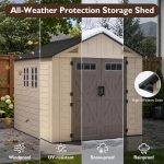 LazySunsets 8x10 FT Outdoor Storage Shed - Large Resin Shed with Floor, Windows & Lockable Door for Bike, Lawn Tools, Garbage Can - Image 3