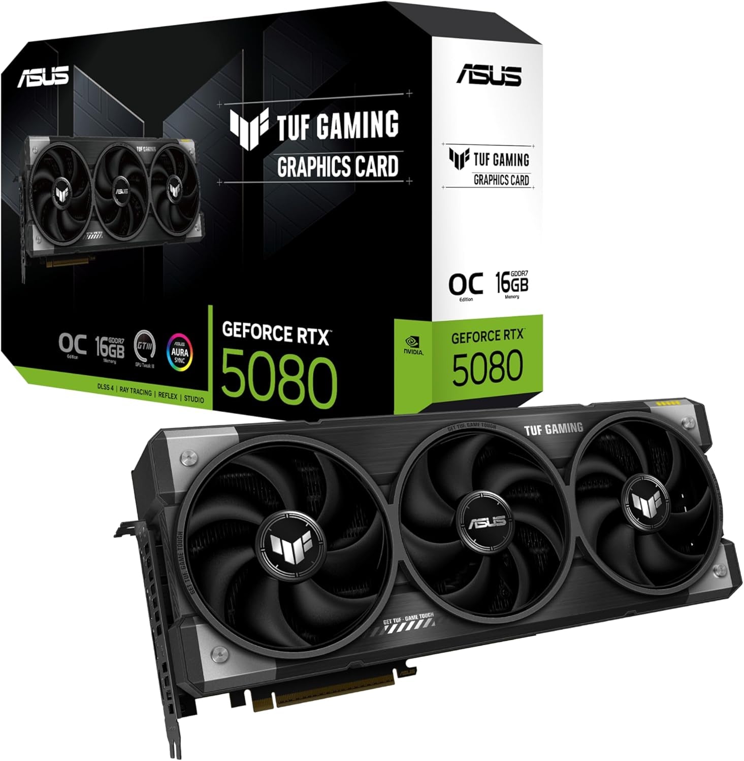 4be9e923ad4f6494637280d159ca95fd.jpg ASUS TUF Gaming GeForce RTX 5080 OC Edition Graphics Card - 16GB GDDR7 with Military-Grade Components & Axial-Tech Fans - TUF-RTX5080-O16G-GAMING - Image 1