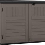 Suncast Horizontal Stow-Away Storage Shed - 70 cu ft Resin Shed with Hinged Lid & Lockable Doors for Trash Cans, Bikes & Yard Tools