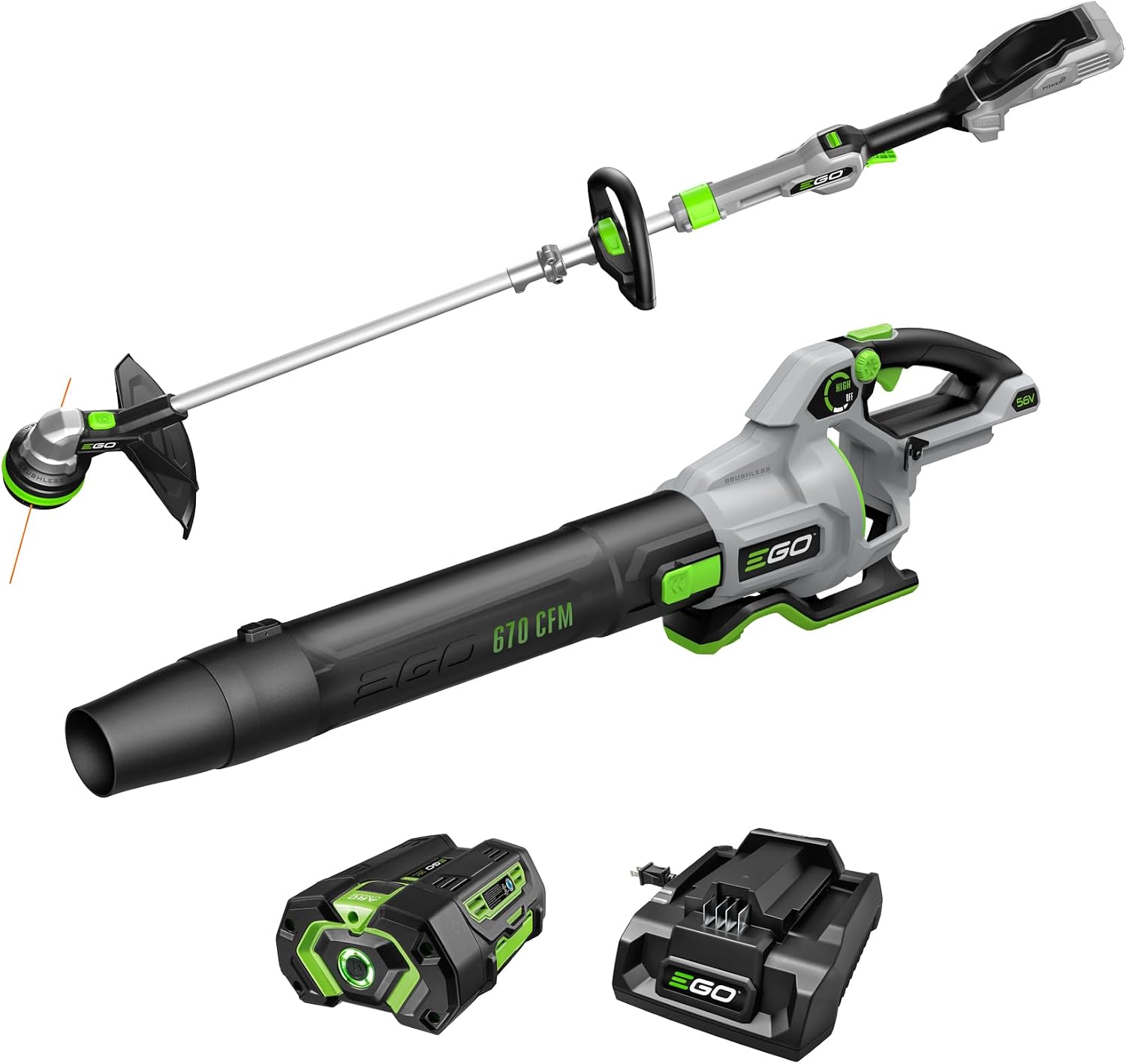 61vWy8GhuGL._AC_SL1500.jpg EGO Power+ ST6703LB Combo Kit - 15" Cordless String Trimmer with POWERLOAD & 670 CFM Leaf Blower with 56V 4.0Ah Battery and Charger - Image 1