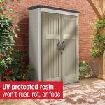 Rubbermaid 4x2.5 FT Vertical Storage Shed - Resin Outdoor Cabinet with Floor for Garden Tools, Pool Chemicals & Patio Cushions - Image 4
