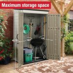 Rubbermaid 4x2.5 FT Vertical Storage Shed - Resin Outdoor Cabinet with Floor for Garden Tools, Pool Chemicals & Patio Cushions - Image 5