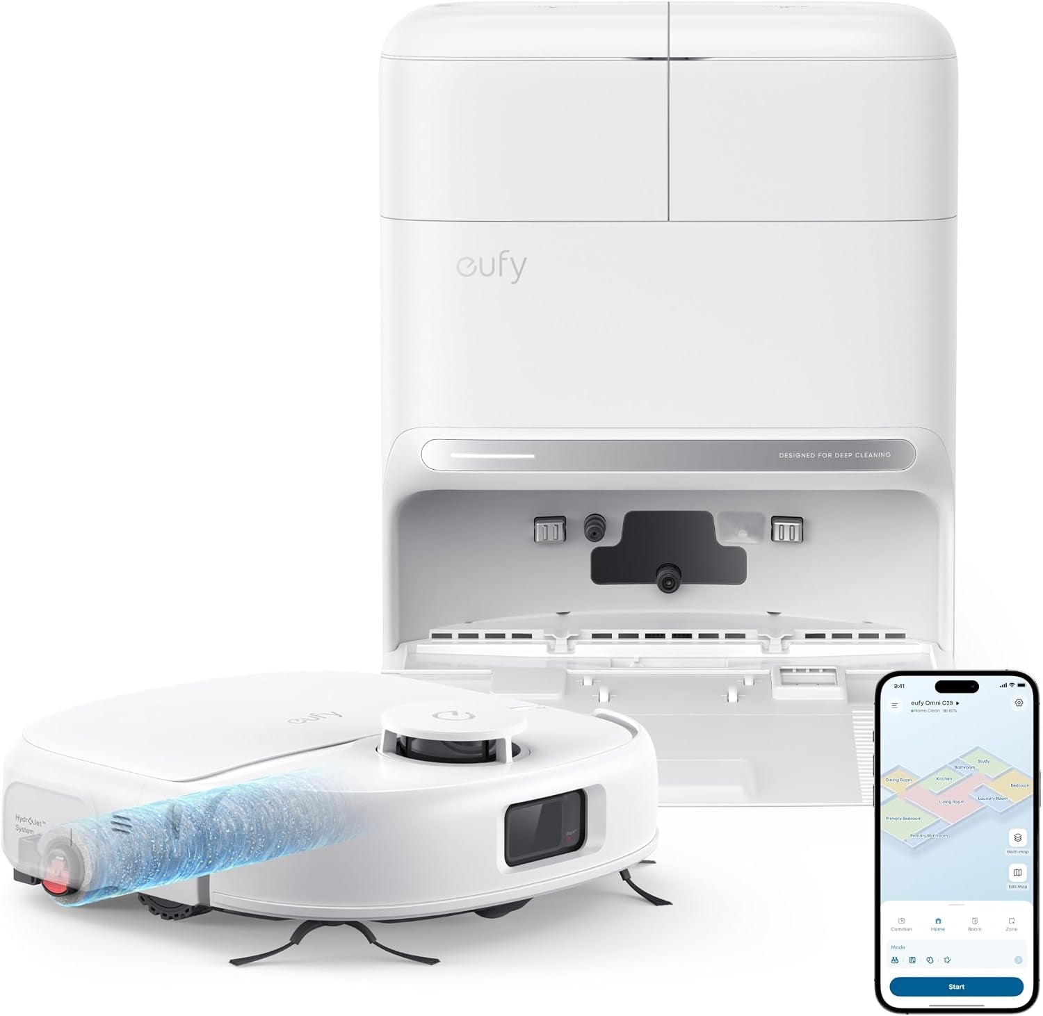 70be5b4271d04fc0ab68980ca571fc11.jpg eufy C28 Robot Vacuum and Mop Combo - 15,000 Pa with HydroJet Roller Mop & 75-Day Hands-Free Cleaning - White - Image 1