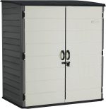 Suncast XL Vertical Storage Shed - 106 Cu Ft Resin Shed with Lockable Doors for Garden Tools, Trash Cans & Push Mowers
