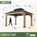 Aoxun 10x12 FT Outdoor Wood Gazebo - Hardtop Cedar Wood Gazebo with Double Roof for Patio, Backyard & Outdoor Gatherings - Image 2