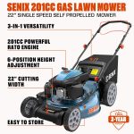 SENIX 22" 3-in-1 Self-Propelled Gas Lawn Mower with 201cc Engine - HI5 - Image 2