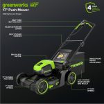 Greenworks 60V 17" Push Lawn Mower with 4.0Ah Battery & Charger - MO60L419 - Image 2