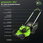 Greenworks 80V 21" Self-Propelled Lawn Mower - Cordless Electric Mower with 4.0Ah Battery & Charger, Brushless Motor, LED Headlight for Lawn Care - Image 2