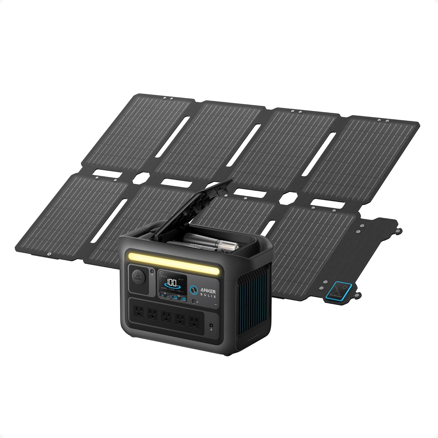 71KI7q0mbFL._AC_SL1500-1.jpg Anker SOLIX C800X Portable Power Station + 100W Solar Panel - 768Wh LiFePO4 with 1200W Output & Camping Lights - A1755 - Image 1