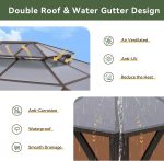Aoxun 12x10 FT Hardtop Gazebo - Polycarbonate Double Roof with Curtains & Netting for Patio, Backyard & Outdoor Gatherings - Image 8