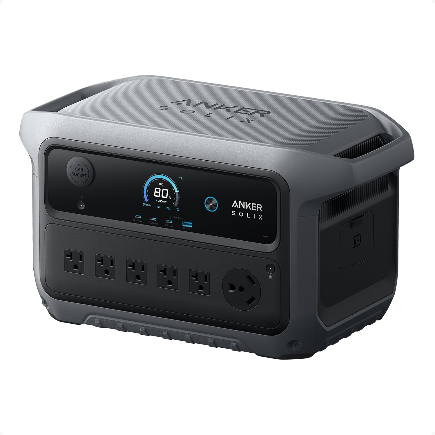 71O0pCnuK1L._AC_SL1500.jpg Anker SOLIX C2000 Gen 2 Portable Power Station - 2,048Wh LiFePO4 Expandable to 4kWh with 2,400W Output & 800W Alternator Charging - A1783 - Image 1