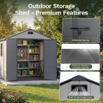 Patiowell 8x10 FT Outdoor Storage Shed - Resin Shed with Floor, Lockable Door & Window for Garden Tools, Bikes & Lawn Equipment - Image 3