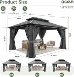 Aoxun 12x16 FT Hardtop Gazebo - Galvanized Steel Double Roof with Curtains & Netting for Patio, Backyard & Large Gatherings - Image 2