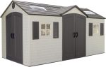 Lifetime 15x8 FT Dual-Entry Outdoor Storage Shed - Steel-Reinforced HDPE Shed with Skylights, Windows & Shelving for Backyard & Garden Storage