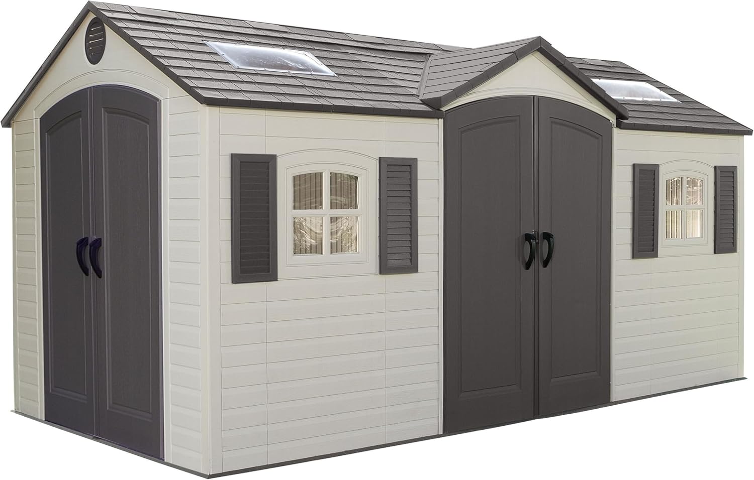 71W-SrIloZL._AC_SL1500.jpg Lifetime 15x8 FT Dual-Entry Outdoor Storage Shed - Steel-Reinforced HDPE Shed with Skylights, Windows & Shelving for Backyard & Garden Storage - Image 1