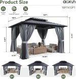 Aoxun 10x12 FT Hardtop Gazebo - Double Galvanized Steel Roof with Netting & Curtains for Patio, Backyard & Outdoor Dining - Image 6