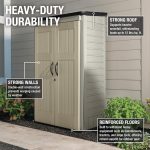 Rubbermaid 4x2.5 FT Vertical Storage Shed - Resin Outdoor Cabinet with Floor for Garden Tools, Pool Chemicals & Patio Cushions - Image 3
