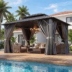 Aoxun 10x12 FT Hardtop Gazebo - Double Galvanized Steel Roof with Netting & Curtains for Patio, Backyard & Outdoor Dining