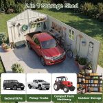 Aoxun 12x20x9.3 FT Metal Storage Shed - 1700 cu ft Outdoor Garage with Double Doors, Side Door & Windows for Vehicles & Garden Tools - Image 3