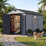 Patiowell 8x10 FT Outdoor Storage Shed - Resin Shed with Floor, Lockable Door & Window for Garden Tools, Bikes & Lawn Equipment - Image 6