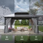 Aoxun 12x16 FT Hardtop Gazebo - Galvanized Steel Double Roof with Curtains & Netting for Patio, Backyard & Large Gatherings - Image 6