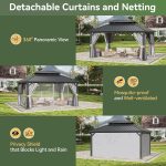 Aoxun 12x16 FT Hardtop Gazebo - Galvanized Steel Double Roof with Curtains & Netting for Patio, Backyard & Large Gatherings - Image 9
