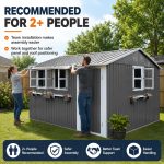 KEIKI 12x10 FT Outdoor Metal Storage Shed - Heavy Duty Steel Shed with 3 Clear Windows, Flower Rack & Lockable Door for Backyard, Garden & Patio - Image 5