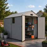 MNLR 6x10 FT Outdoor Storage Shed - Resin Shed with Floor, Window & Lockable Door for Garden Tools, Bikes & Lawn Mowers