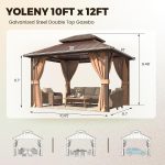 YOLENY 10x12 FT Hardtop Gazebo - Double Galvanized Steel Roof with Aluminum Frame, Curtains & Netting for Patio, Garden & Outdoor Gatherings - Image 3
