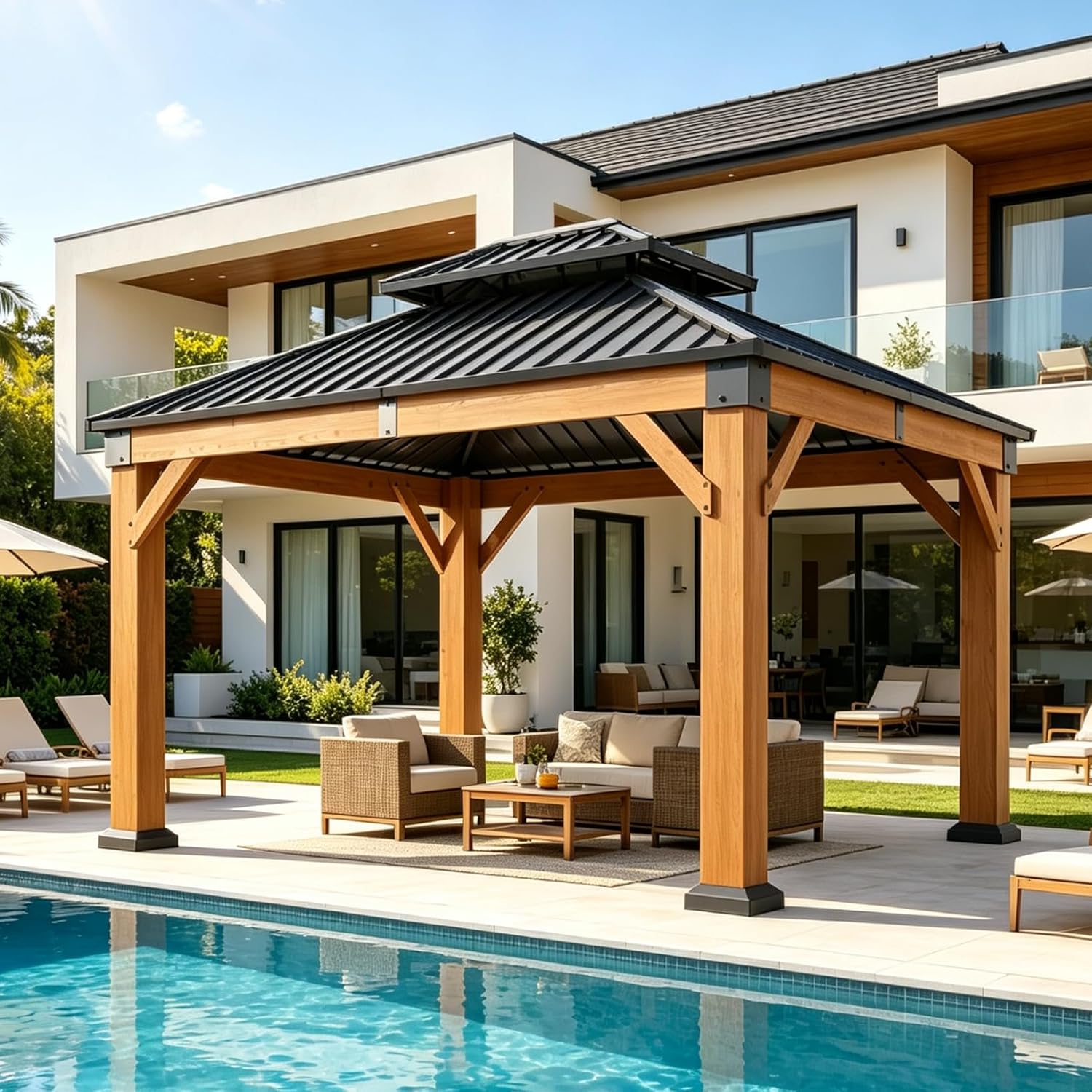 81Z8yjJPPpL._AC_SL1500.jpg Aoxun 10x12 FT Outdoor Wood Gazebo - Hardtop Cedar Wood Gazebo with Double Roof for Patio, Backyard & Outdoor Gatherings - Image 1