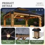 Aoxun 10x12 FT Outdoor Wood Gazebo - Hardtop Cedar Wood Gazebo with Double Roof for Patio, Backyard & Outdoor Gatherings - Image 5