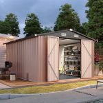 Aoxun Metal Storage Shed - Galvanized Steel Outdoor Shed with Floor, Lockable Doors & Sloped Roof for Garden Tools & Equipment