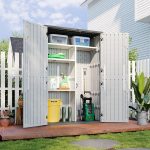 Aoxun Resin Storage Shed - 64 cu ft Outdoor Shed with Metal Shelving Kit, Floor & 4-Door Design for Garden Tools & Equipment