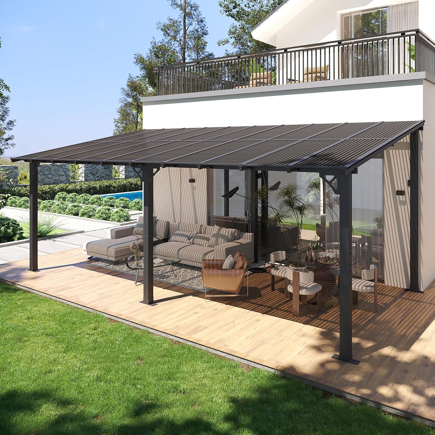 81ah7tqmfFL._AC_SL1500.jpg Breezestival 10x20 FT Wall-Mounted Lean to Gazebo - Hardtop Pergola with Aluminum Frame & Polycarbonate Roof for Patio, Backyard & Outdoor Living - Image 1