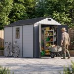 Patiowell 8x10 FT Outdoor Storage Shed - Resin Shed with Floor, Lockable Door & Window for Garden Tools, Bikes & Lawn Equipment