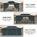 HOTEEL 10x12 FT Hardtop Gazebo - Galvanized Steel Double Roof with Flame-Retardant Curtains & Netting for Patio, Backyard & Outdoor Parties - Image 4