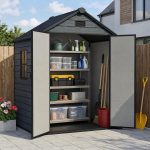 ZYJOYY 6x4.4 FT Outdoor Storage Shed - 16mm Resin Shed with Floor, Window & Lockable Doors for Backyard, Garden Tools & Bikes