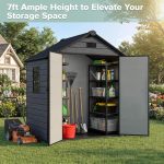ZYJOYY 6x4.4 FT Outdoor Storage Shed - 16mm Resin Shed with Floor, Window & Lockable Doors for Backyard, Garden Tools & Bikes - Image 4