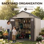Aoxun 8x6 Ft Outdoor Storage Shed with Floor - Large Resin Shed with Lockable Door & Windows for Lawn Tools, Pool Supplies & Bikes - Image 3
