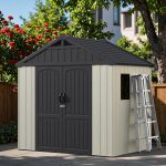 Greesum 8x6 FT Outdoor Storage Shed - Plastic Resin Shed with Floor, Window & Lockable Door for Garden Tools & Bikes