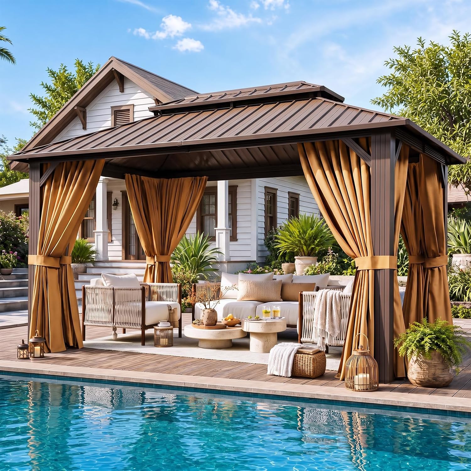 81vgC7dBYrL._AC_SL1500.jpg Breezestival 10x12 FT Hardtop Gazebo - Galvanized Steel Double Roof with Netting & Curtains for Patio, Backyard & Outdoor Gatherings - Image 1